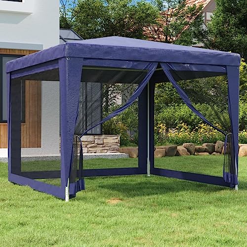 HaoChrymec Partyzelt mit 4 Mesh-Seitenwänden Blau, HDPE Material, UV-beständig & Wasserfest, Ideal für Garten & Festivals, Camping Pavillon, 300 x 300 x 246 cm