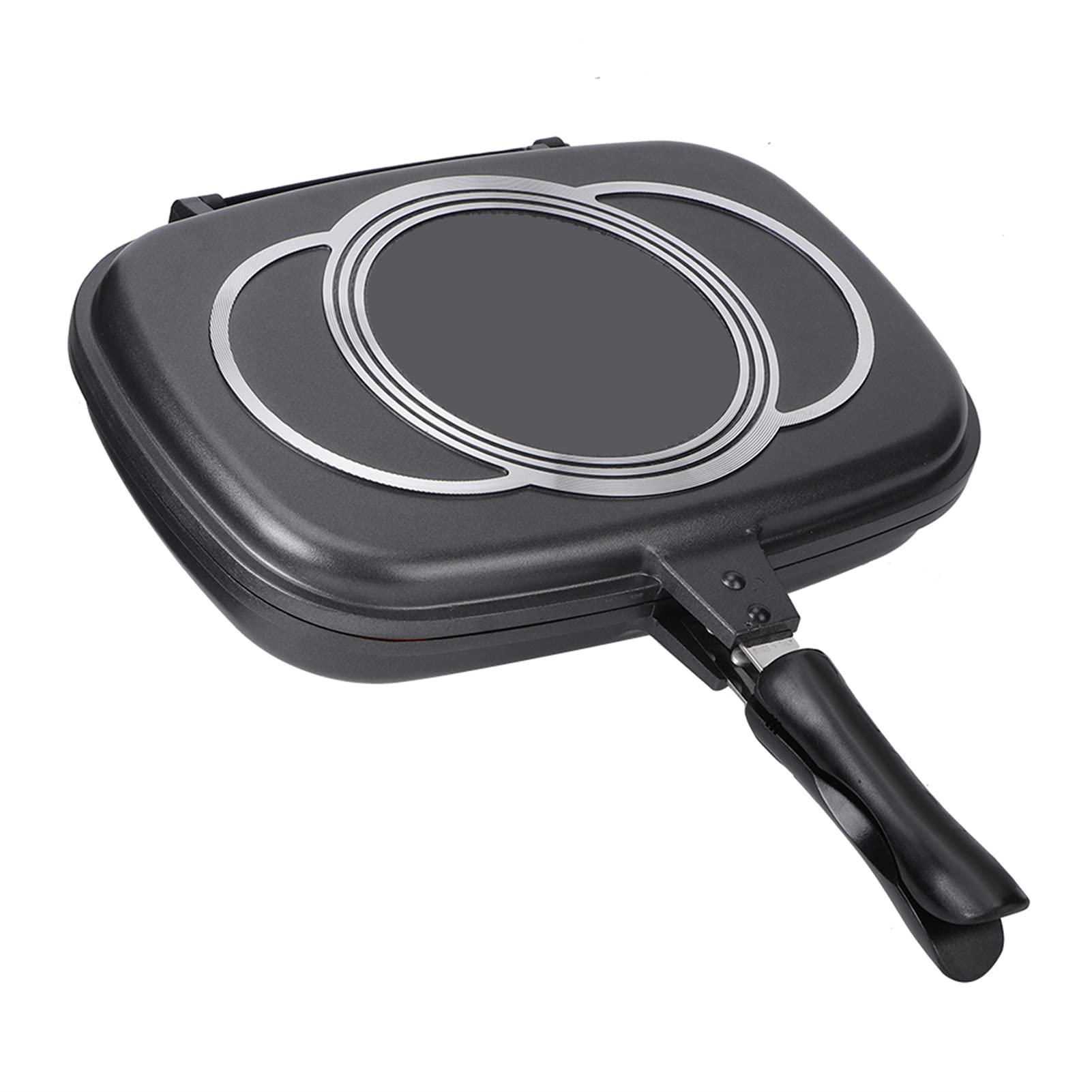 Poêle à Griller portative à Double Face, Poêle à Frire antiadhésive à Rabat Poignée Anti-brûlure sûre Poêle à Omelette Double Cuisinière à ustensiles de Cuisine Poêle carrée avec Anneau