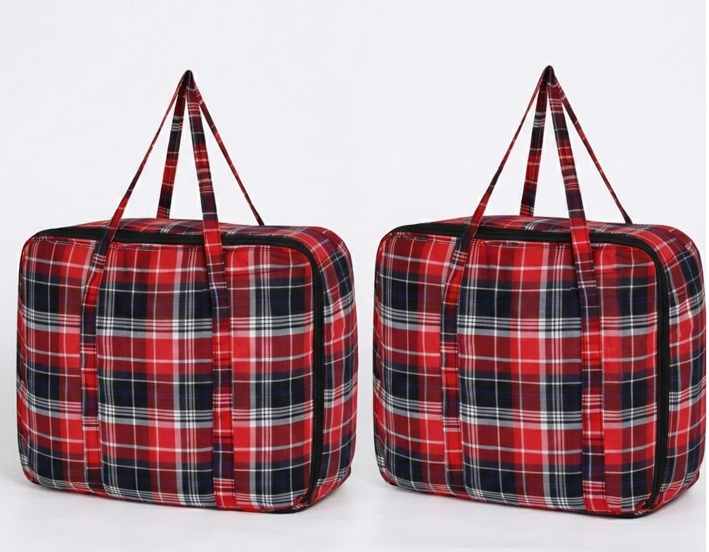 HOUSE FOX Jumbo XXXL Cotton 142 Litre Underbed Storage Bag for Double Blanket | Quilt | Clothes | Traveling Storage Bag Heavy Zipper & Strong Handle MultiPurpose Size –70x60x34 Cm (Red Black, 2 Pcs)-image-28