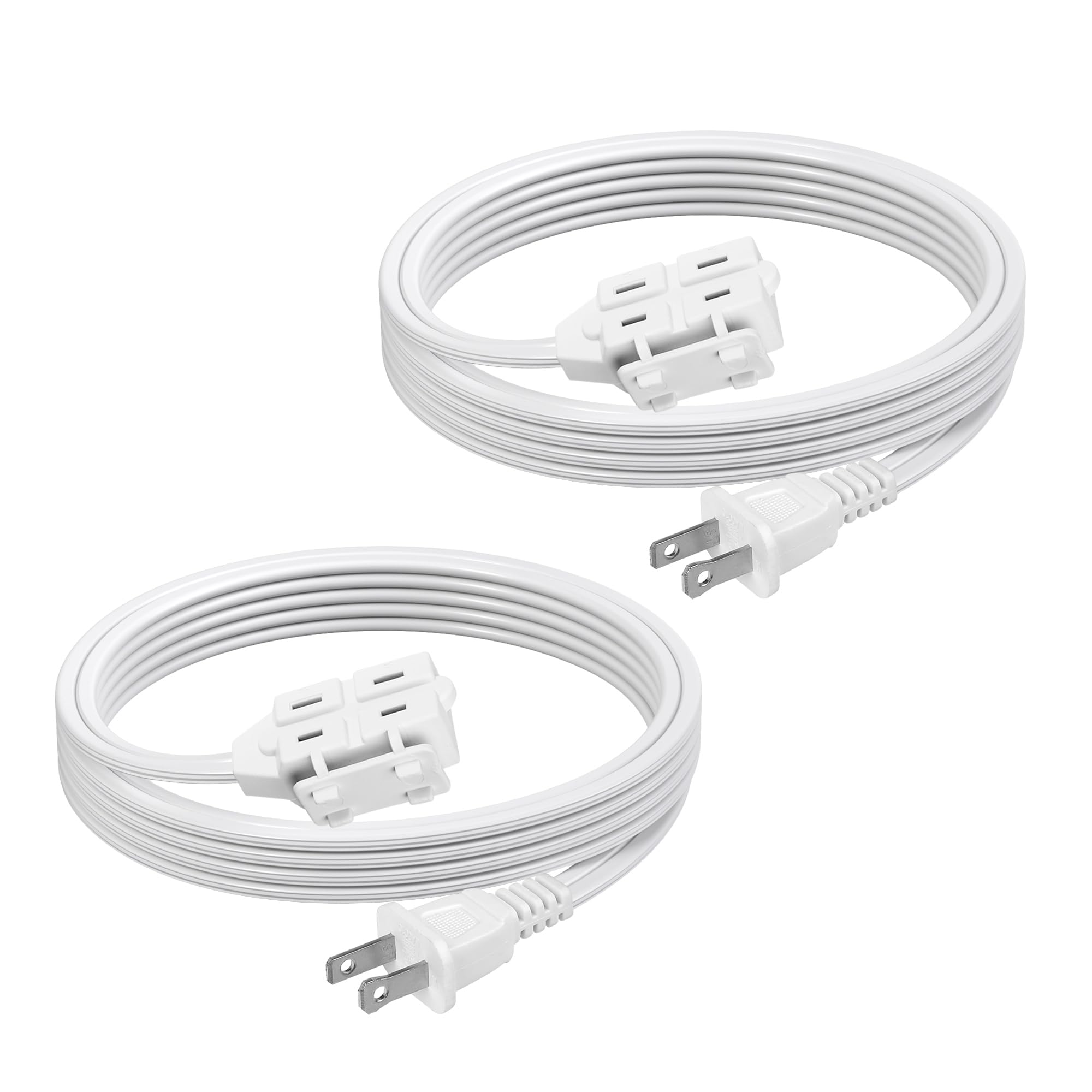 BN-LINK 6 ft 3 Outlet Indoor Extension Cord 16/2 SPT-2, 2 Pack White, 2 Prong Polarized Plug, Household Power Cord for Home, Office, and Holiday Decorations