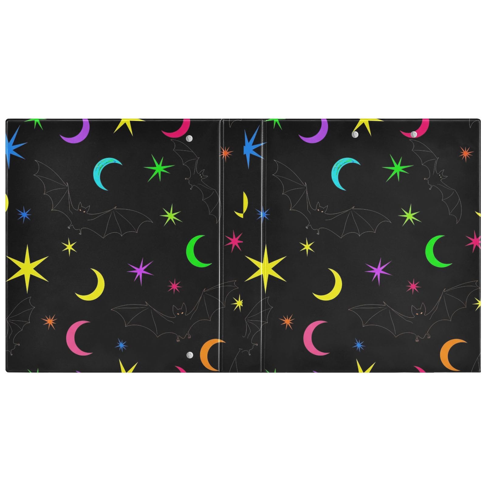 Raccoglitore a 3 anelli, con stelle e lune, colore nero, confezione da 2