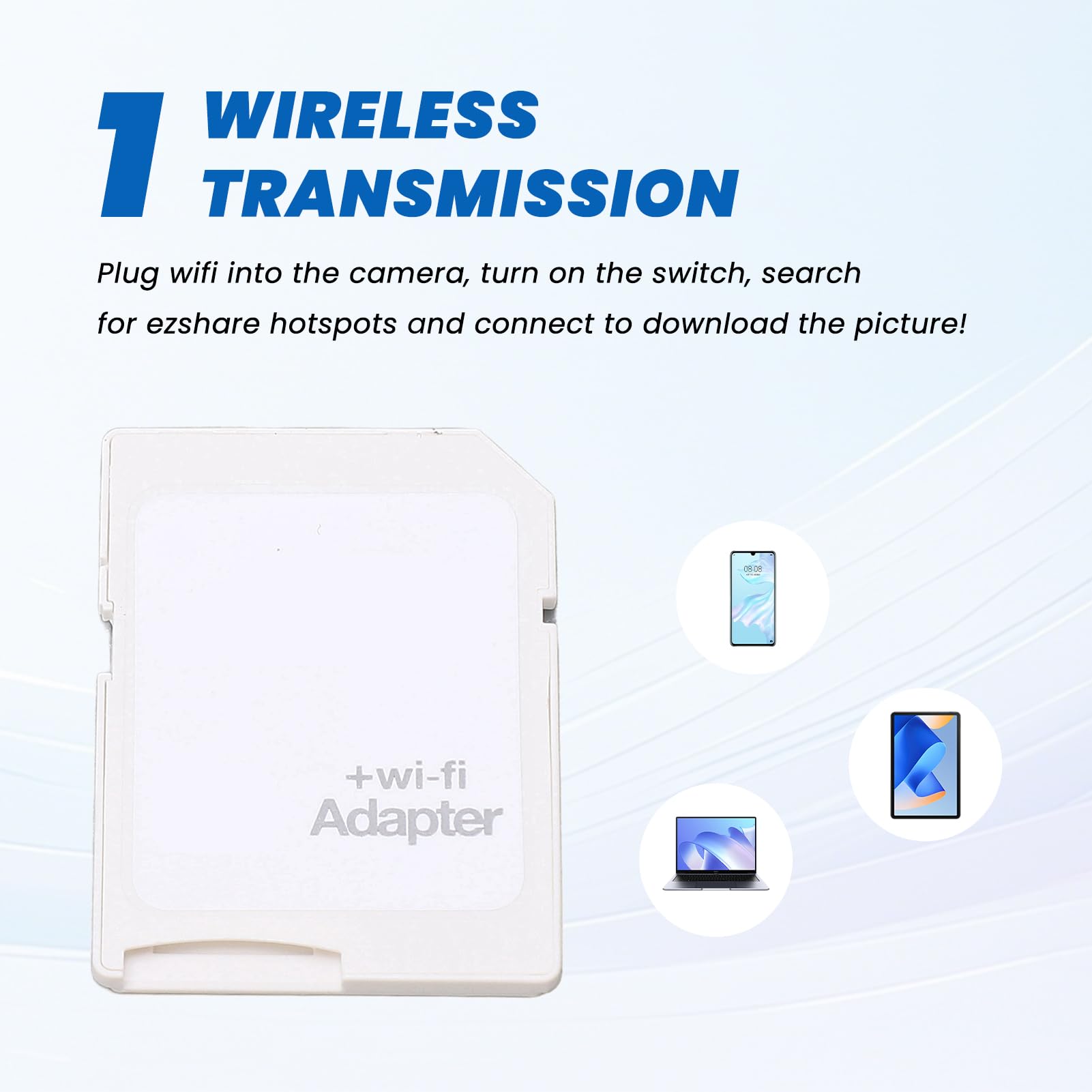 Adaptateur WiFi TF vers Carte SD, Transmission sans Fil, connectez jusqu'à 3 appareils, Plug and Play, Adaptateur WiFi SD pour téléphone et Tablette