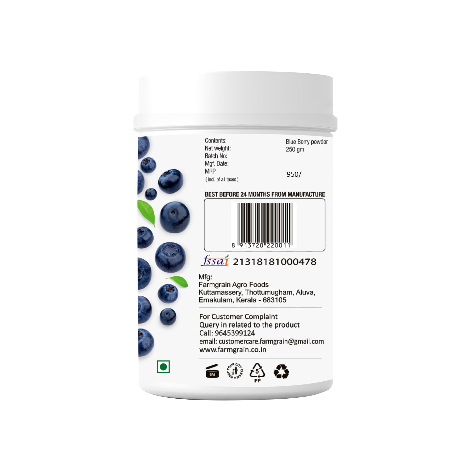 FARM GRAIN Blueberry Powder - 250g | Spray Dried (Blueberries) | Superfood Powder for Smoothies, Juices, Baking, and Energy Drinks - Image 2 thumbnail