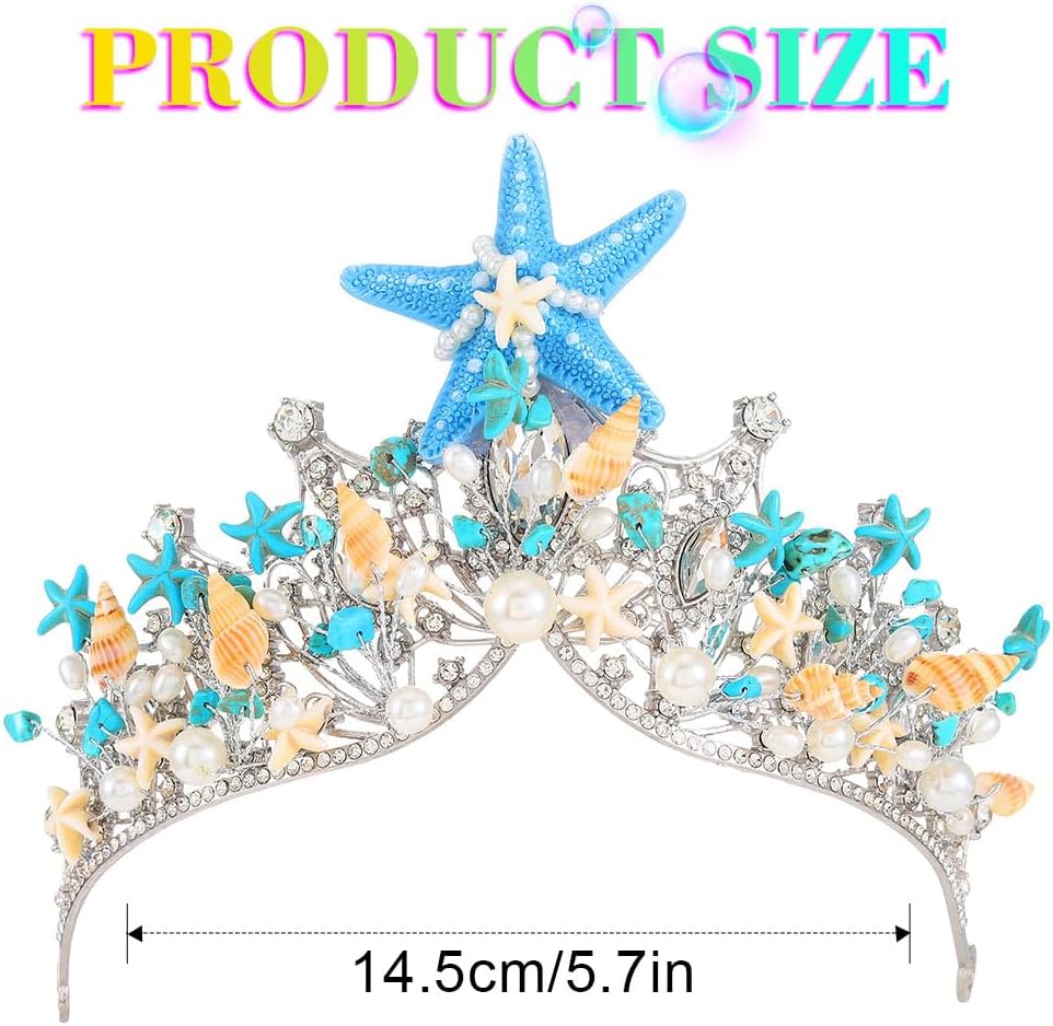 JEAIRTS Starfish Wedding Crown Headband Silver Sparkly Rhinestone Pearl Headpiece Bridal Hair Accessories for Women - Image 4