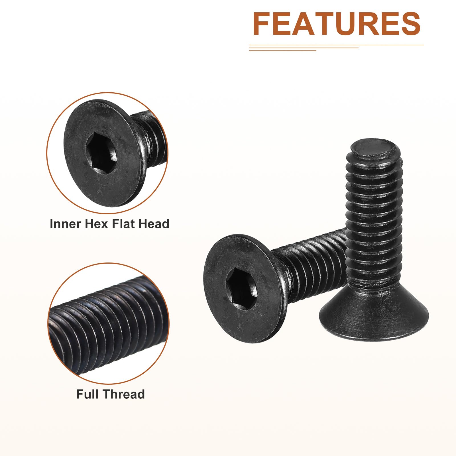 DTGN 5/16-18x1" Flat Head Socket Cap Screws, 12 Pack Hex Socket Flat Head Screws Carbon Steel Black Oxide, Full Thread - Image 4