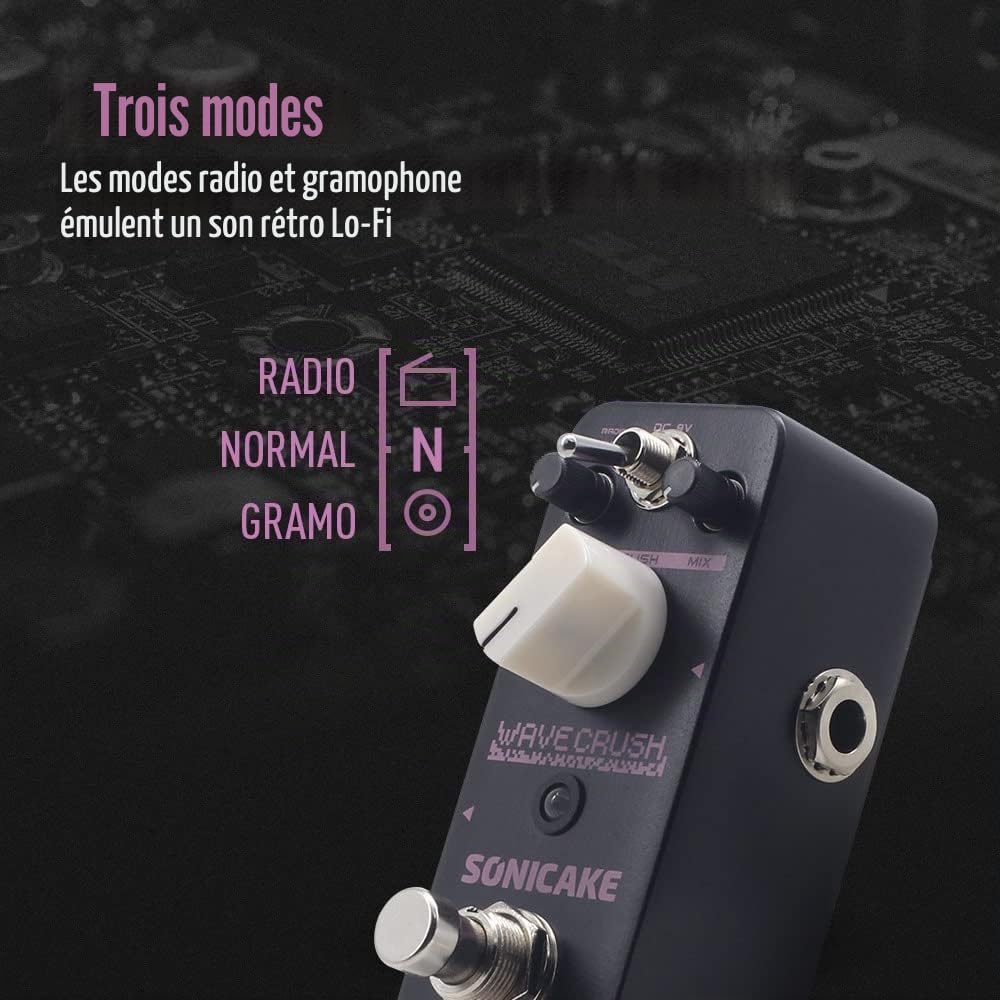SONICAKE Pédale Bitcrusher Bitcrush Taux d'échantillonnage numérique Réducteur d'échantillon Pédale d'effets guitare Synthé Synthétiseur LoFi Wave Crush