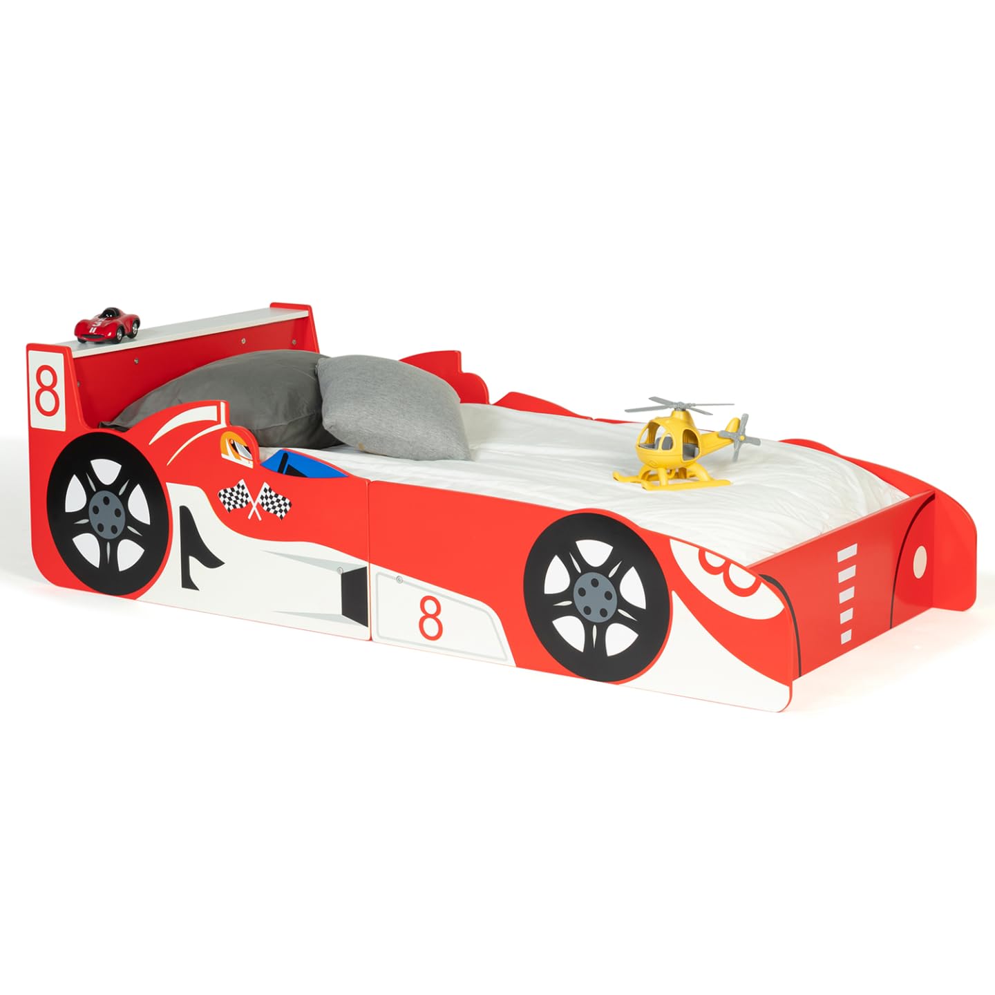 IDMarket - Lit Enfant Voiture Formule 1 Teddi 70 x 140 CM Rouge