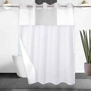 Comfecto No Hook Shower Curtain 71 x 80 Inch with Snap-in Fabric Liner