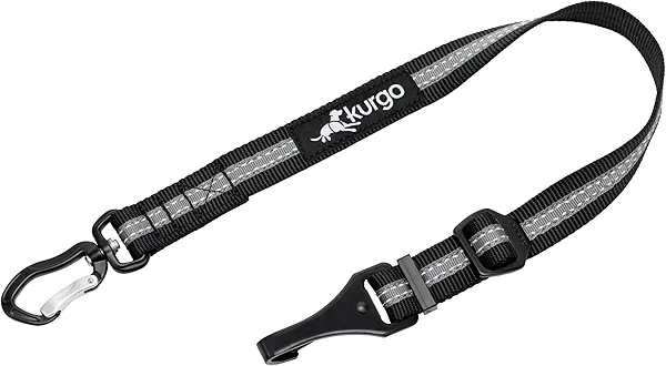 Kurgo Direct to Latch Swivel Tether - Easy-Use Dog Car Harness Clip - Adjustable Ride Strap - Universal Fit for Most Vehicles - Durable Hardware - Backseat Restraint - Charcoal Grey