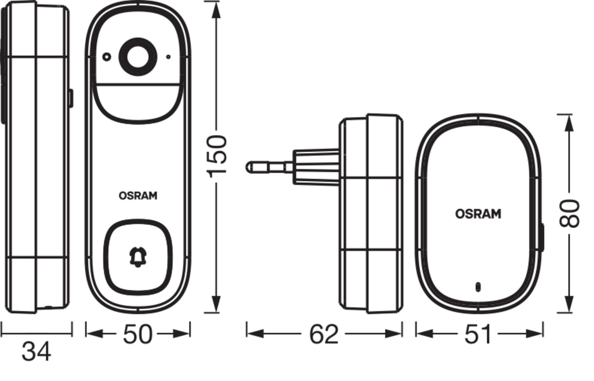 OSRAM SMART+ WiFi 3MP Dzwonek wideo 2K Bateria IP66 Biały Dzwonek wideo SMART+ Wi-Fi 3 MP 2K, czujnik PIR, bateria 5200 mAh, dzwonek, kąt widzenia 160°, kompatybilny z Alexa, biały | Smart + WiFi kamera zewnętrzna do drzwi, akcesoria do oświetlenia zewnęt