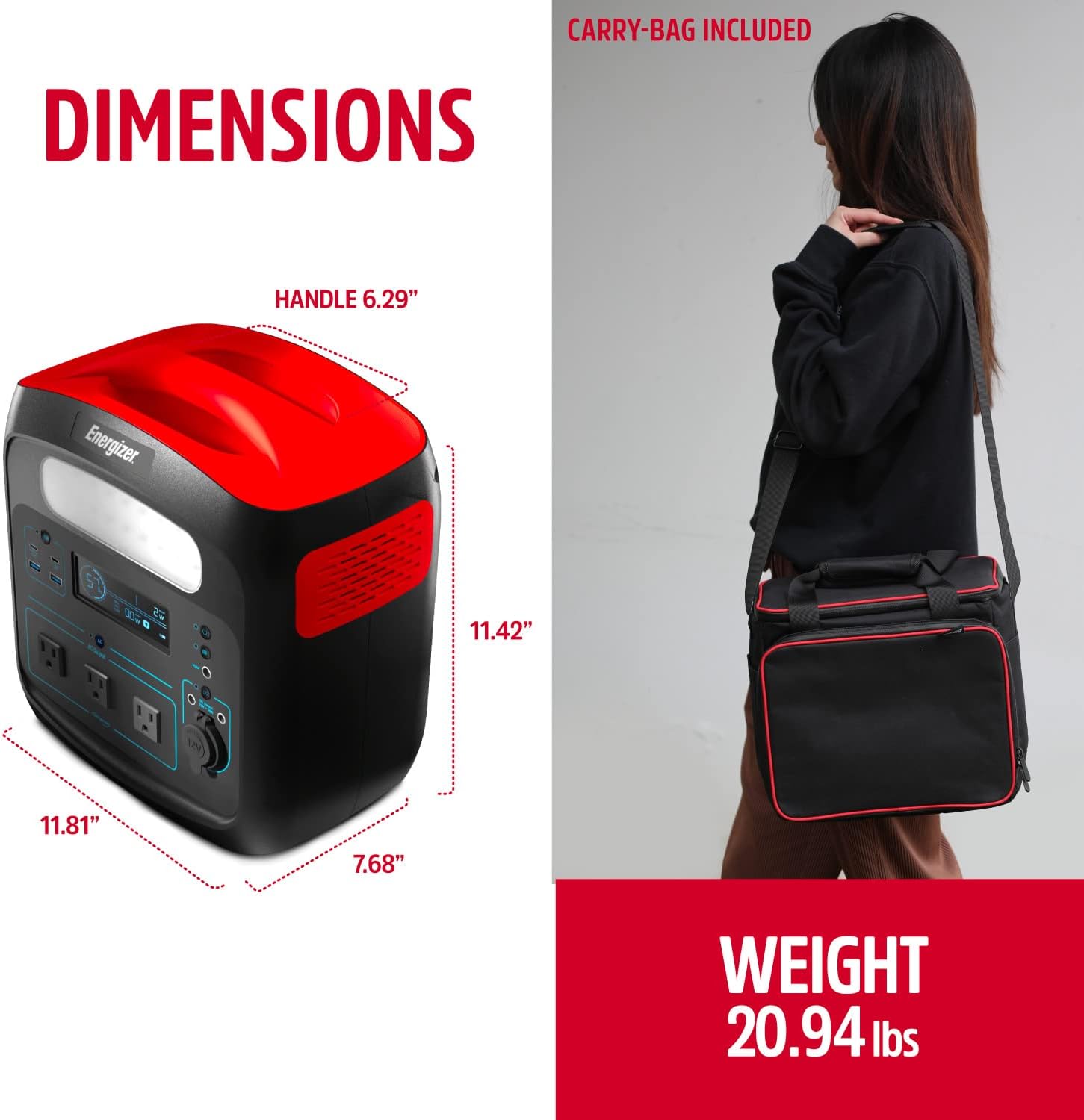 Dimensions and weight of Energizer Portable Power Station