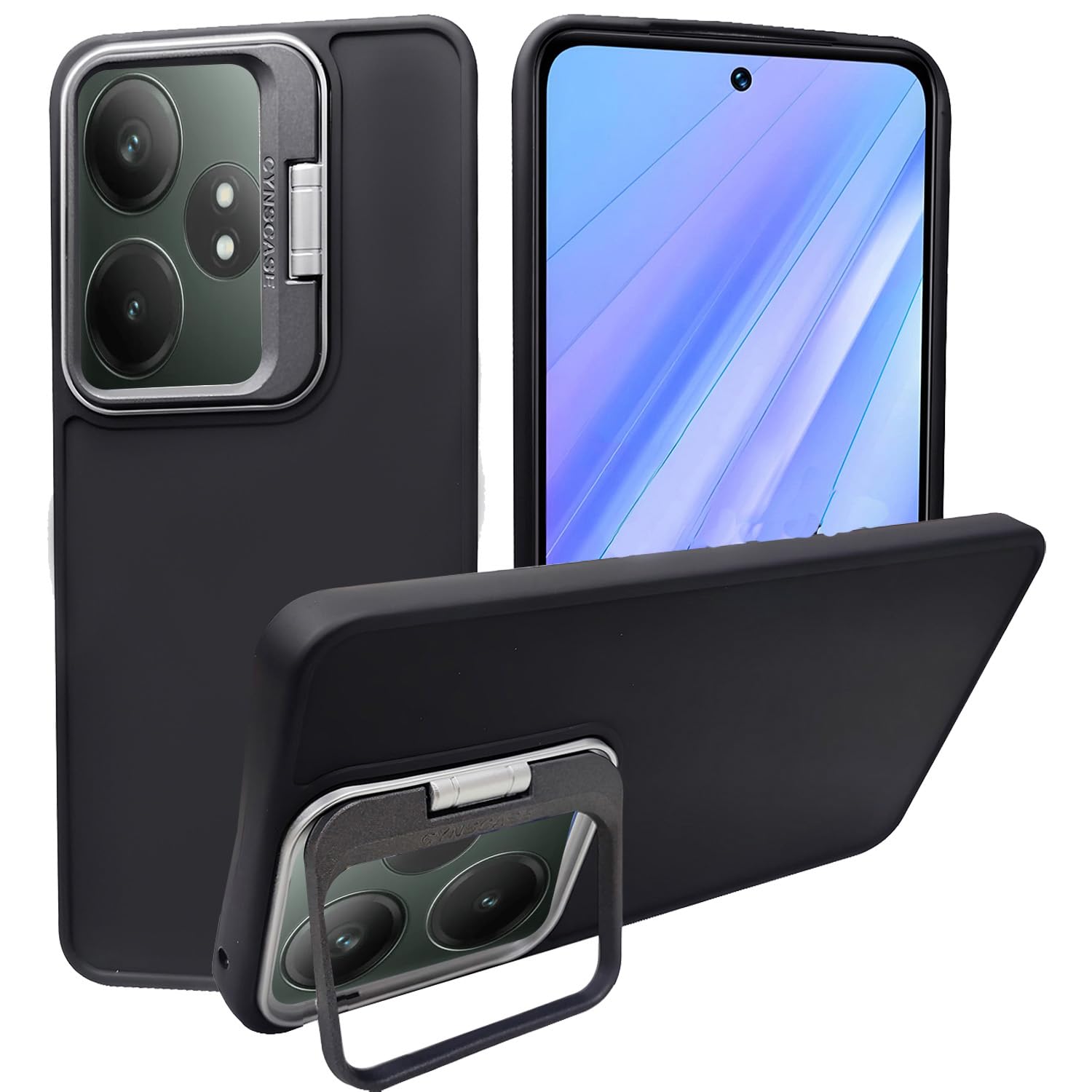 A rtistque Silicone Back Cover Case for Realme GT 6 / GT 6T 5G with Camera Stand | Shockproof TPU | Stylish Protective Design | Slim Fit | Ultra Matte - Black