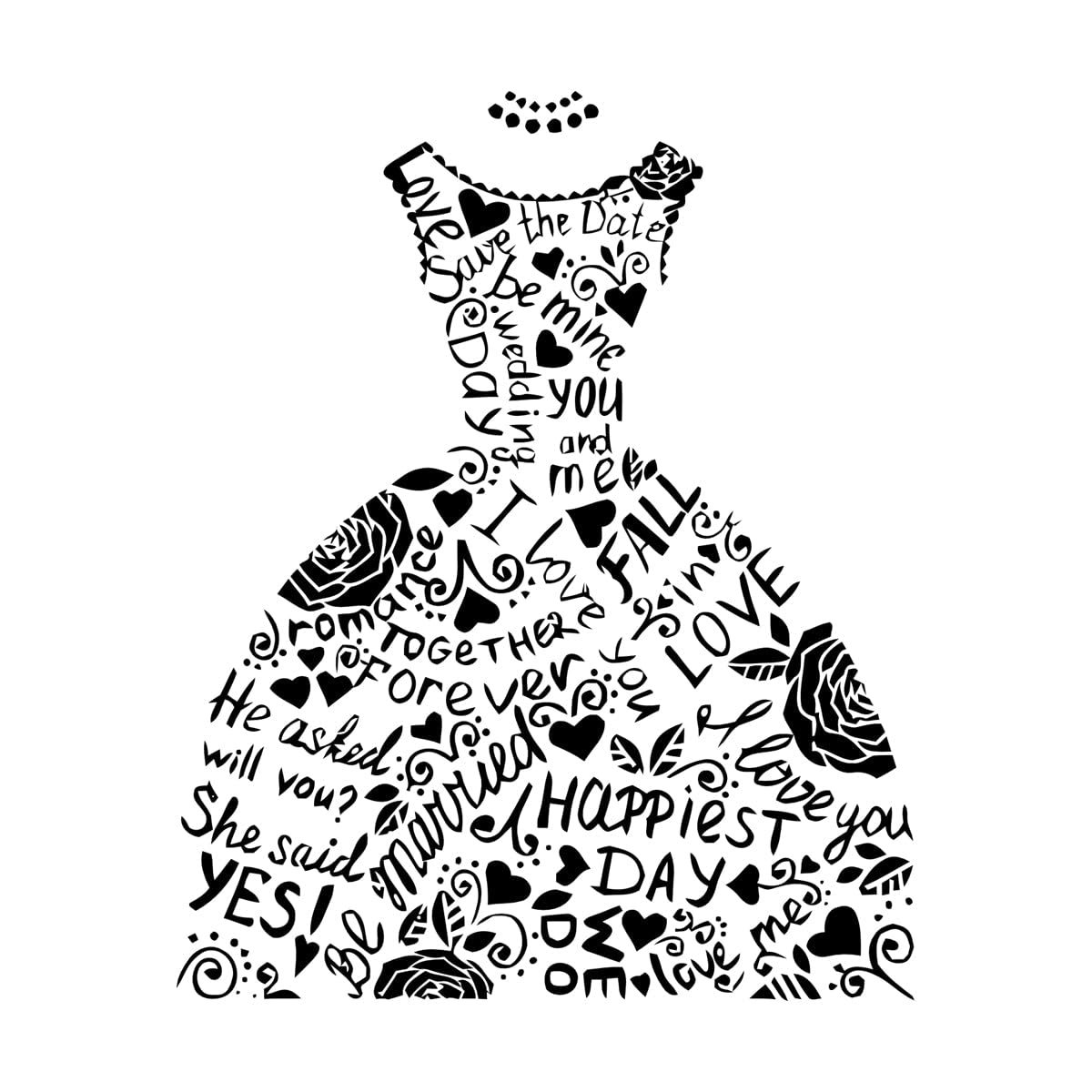 Mural and Wall Vinyl Decal Wedding Dress Bridal Shop Marriage Fashion 36x44.8cm Do not Damage the wall Surface Small Black — image 1