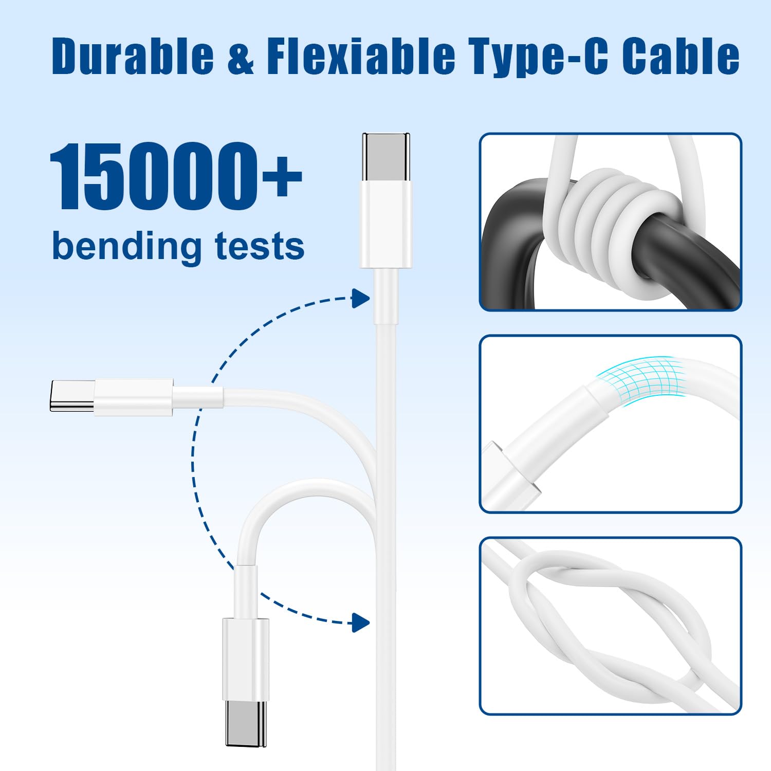 Cable de carga rápida USB C a C largo de 10 pies, cable de carga tipo C a C de 60 W para Apple iPhone 15 Plus/15 Pro Max, MacBook Pro 2021/2020/2019/2018, iPad Pro 12.9/11 pulgadas/Mini/Air 4, Samsung
