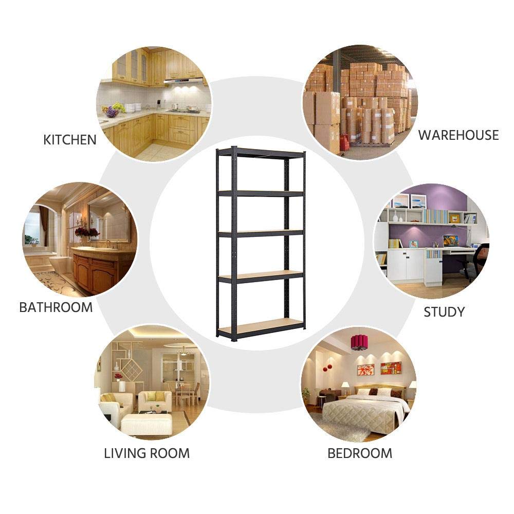 Yaheetech Lot de 2 Étagères de Garage Capacité 875 kg 90 x 30 x 180 cm Noir | Meuble de Rangement Planches Réglables à 5 Niveaux, Charge Lourde, Style Industriel, Pour Atelier Cuisine Salon