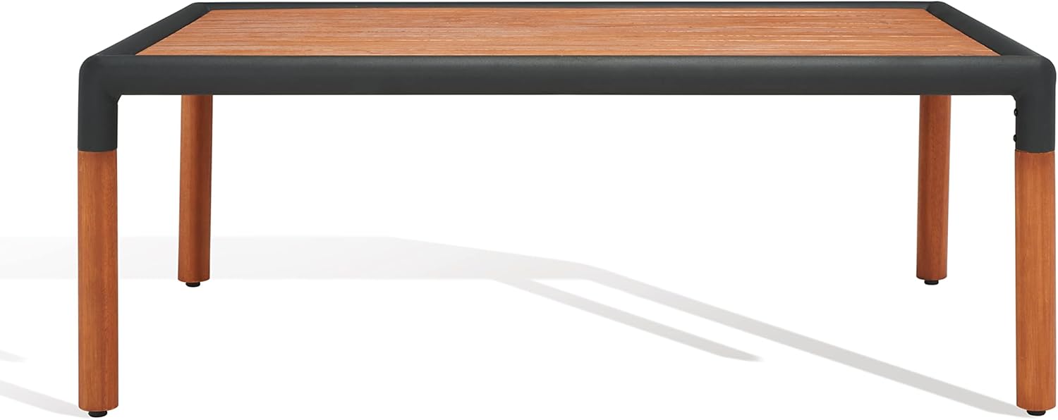 SAFAVIEH Outdoor Couture Collection Tommy Tropical Black Metal/Natural Solid Wood Rectangular Patio Coffee Table (CPT1029A)