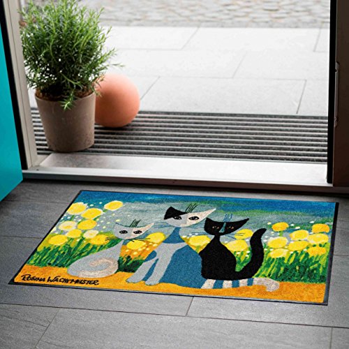 Springtime Lifestyle Doormat, 50 x 75 cm, Spring Entrance Mat, Colourful Flowers, Cats, Blue, 50 x 75 cm (Rectangular) - Image 2
