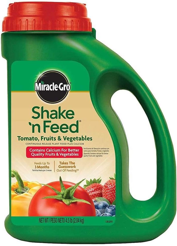 Miracle-Gro Shake 'n Feed Continuous Release Plant Food with Calcium for Tomatoes, Fruits, and Vegetables, 4.5-Pound (Slow Release Plant Fertilizer)