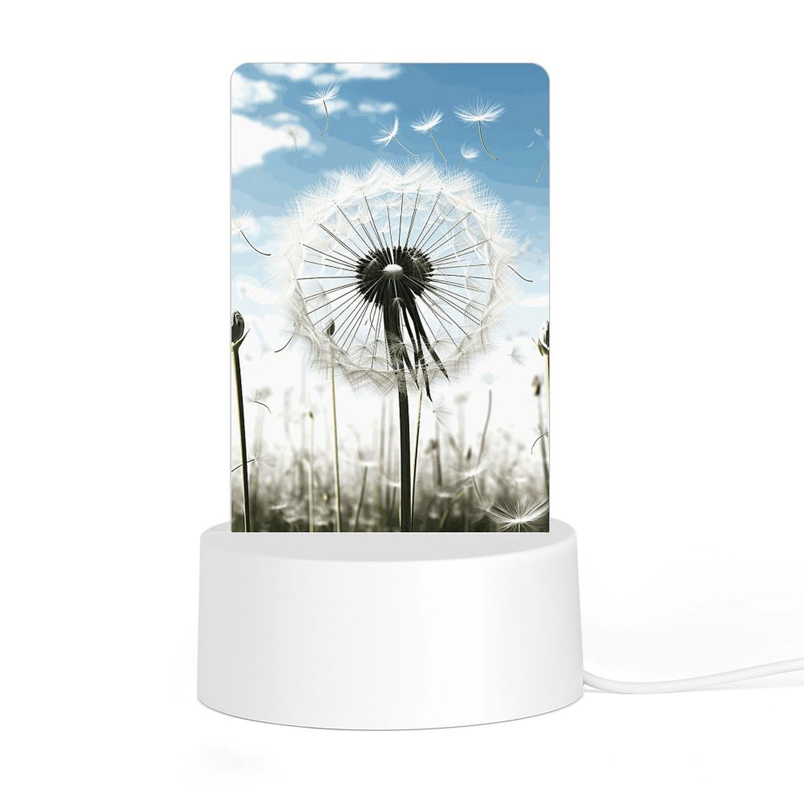 JTREHY Acrylic Night Light with Base, Dandelion Printed Desktop Night Light LED Bedside Night Light for Bedroom, Bathroom, Corridor, Holiday Gift