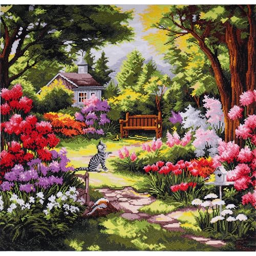 Trimits Large Cross Stitch Kits - Counted Embroidery Needlework for Adults Beginners Kids, Christmas Gifts Wall Art, (Frame Not Included) 14 Count, Garden - Image 4