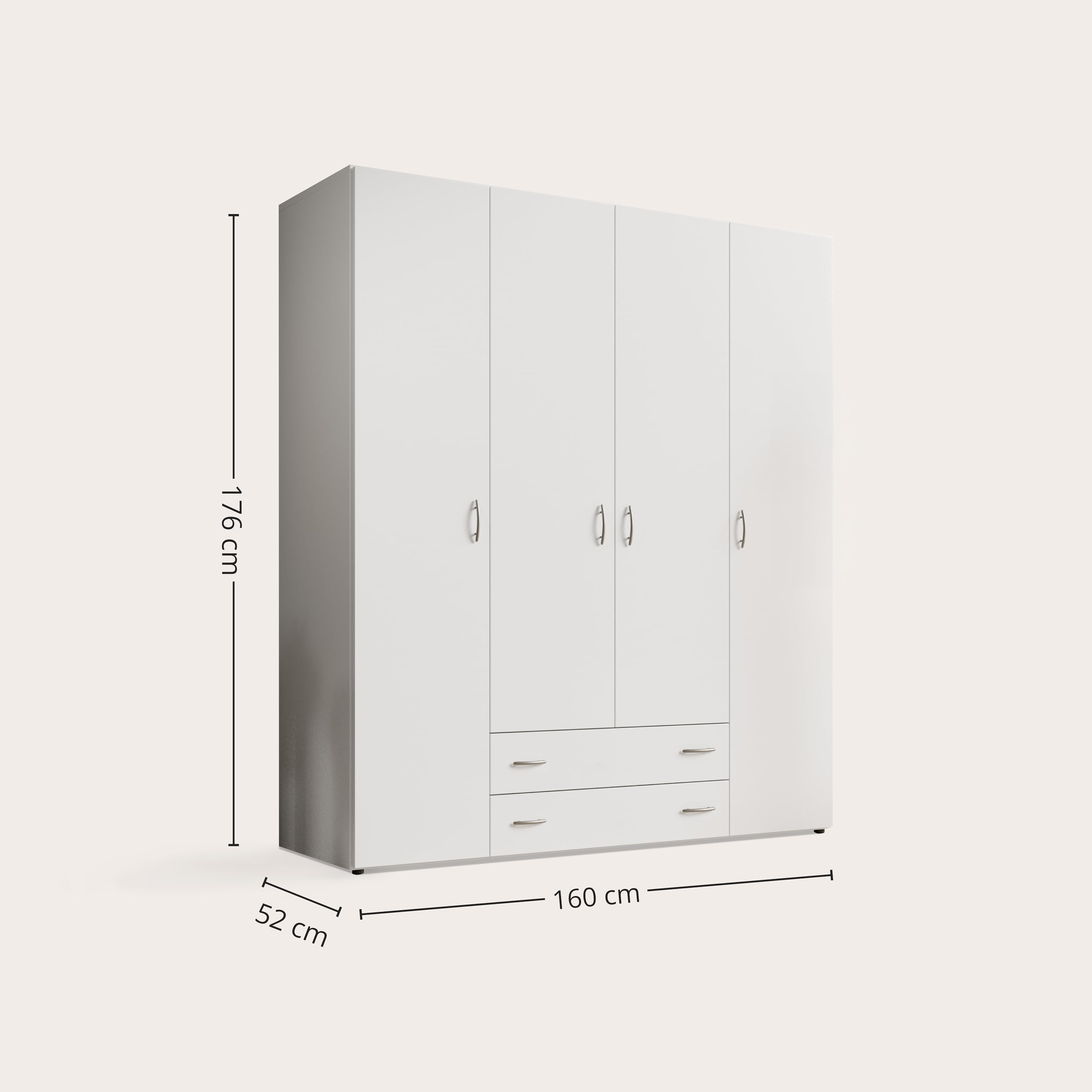 Stella Trading BASE Zeitloser Kleiderschrank in drei verschiedenen Größen - Vielseitiger Drehtürenschrank in Weiß - 160 x 177 x 52 cm (B/H/T)