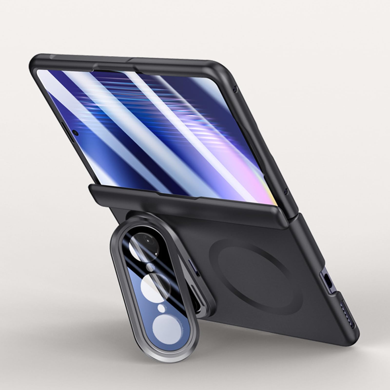 Etui do Huawei Pura X Max, składana podpórka, osłona magnetyczna, zintegrowany ekran, ochrona aparatu, zamek błyskawiczny, twarda obudowa do komputera (srebrna)