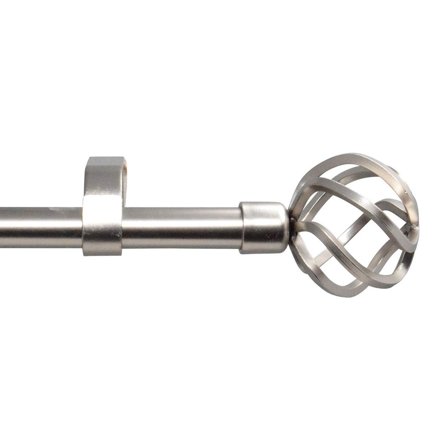 gb Home Collection Empyrean Grace Curtain Rod, 28-48 In, Satin Nickel, Metal Single Rod Window Treatment Rod Drapery Rod