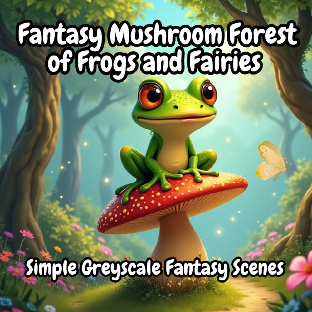 Fantasy Mushroom Forest of Frogs and Fairies | Frog Coloring Book | Simple Grayscale Scenes of Fantasy Fairytale And Mushroom World: Whimsical Adult Coloring Book