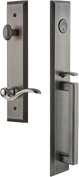 Grandeur 847612 Hardware Fifth Avenue One-Piece Handleset with D Grip and Bellagio Lever in Antique Pewter, Backset Size-2.375", Single Cylinder Lock