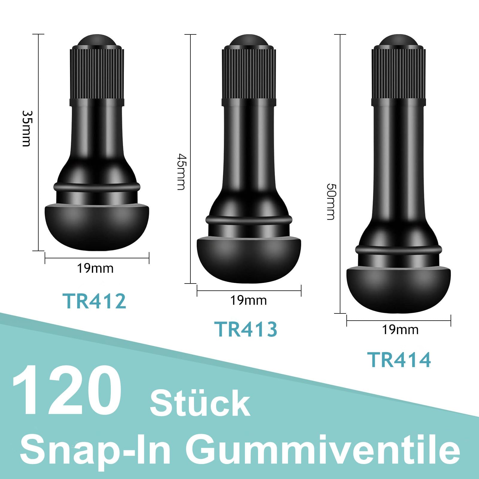 120 Pièces TR414 Valve Pneu Voiture, Valve Tubeless Pneu, Trou de Jante de 11,3 mm, jusqu'à 4,5 Bars, Caoutchouc Snap-in Jantes pour la Plupart des Voitures