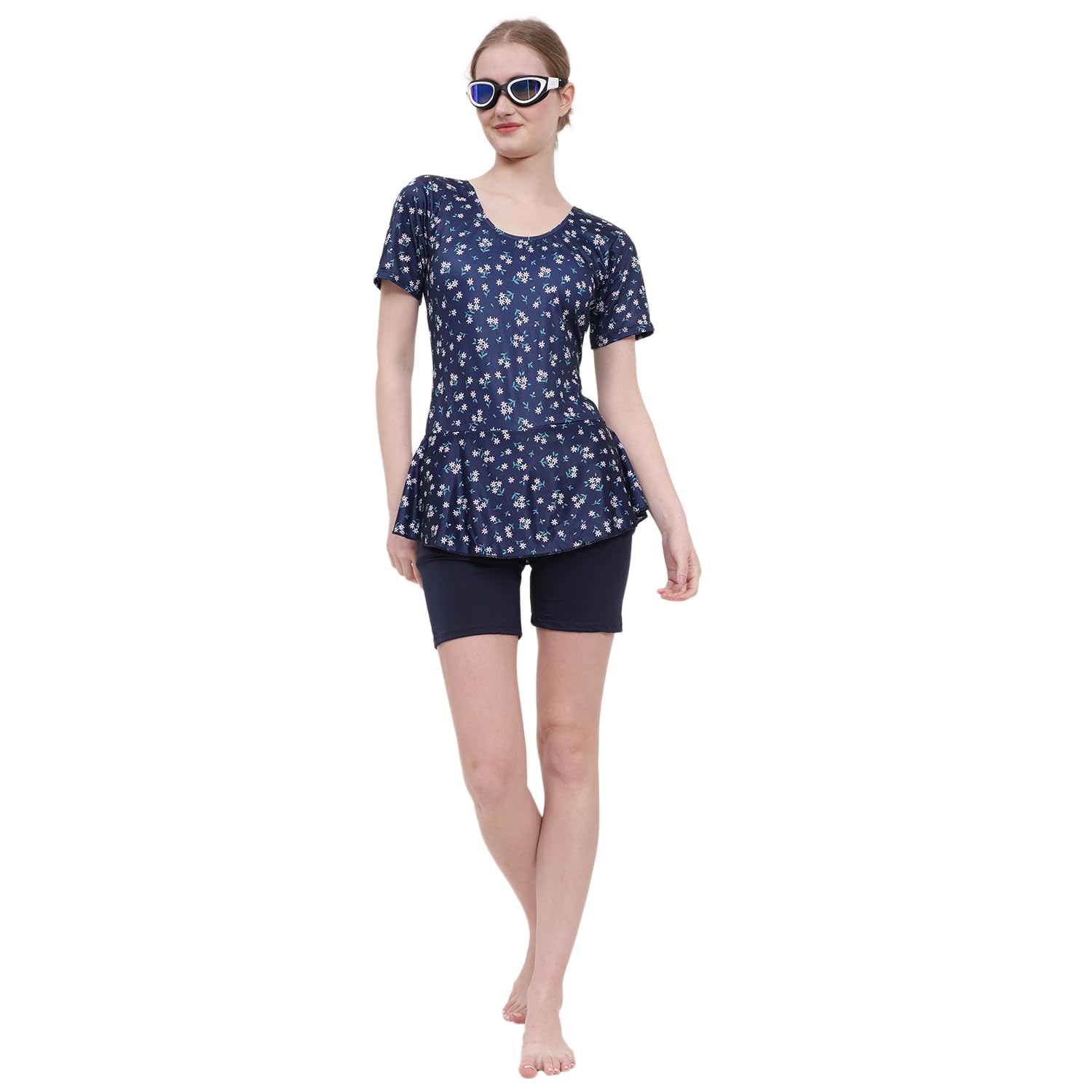 Flower Printed Swimming Costume for Women,One Piece Swim Suit for Ladies and Girls,Stretchable Fabric with Half Sleaves and Frock Style for Holidays, Beach and Pool,Swim Wear-image-23