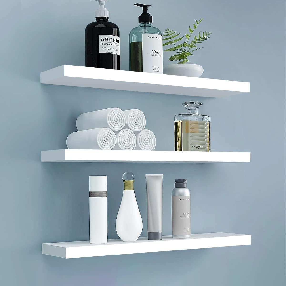 BHFOW Set of 3 White Invisible Floating Wall Shelves