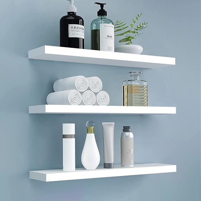 BHFOW White Floating Shelves for Wall,Invisible Wall Mounted Shelf Set of 3,White Shelves for Bathroom,Bedroom,Living Room and Kitchen Decoration Storage and Display.