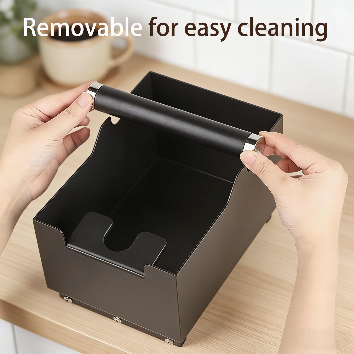 Schwarzer Edelstahl Knock Box, 2-in-1-Design, das eine Pressstation und einen Kaffee Abklopfbehälter für Kaffeesatz Integriert, für Einfache und Saubere Espresso-Zubereitung