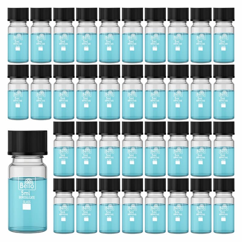 Image of Bello 40pcs 5ml Clear Glass Vials Culture Tube with Screw Caps and PE Stopper, Leak-Proof Glass Sample Bottles Containers for Cosmetics Perfume Making Lab Laboratory