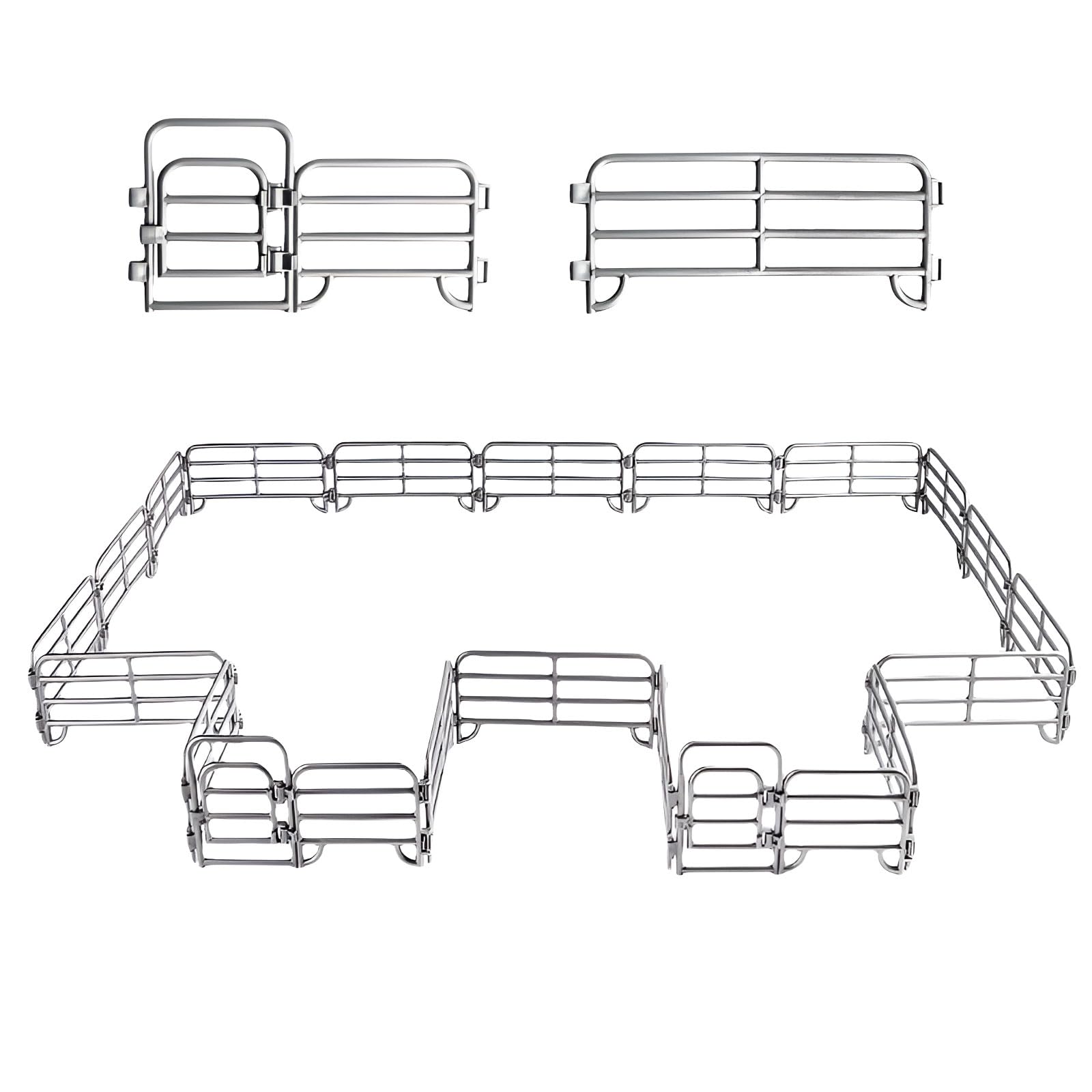 JOKFEICE 20PCS Farm Fence Panel Playset with 2 Opening Gates, Silver Plastic Fencing Accessories for Animal Barn Corral Paddock, Flexible Diorama Sandbox Scene Decor, Educational Toy Gift for Kids