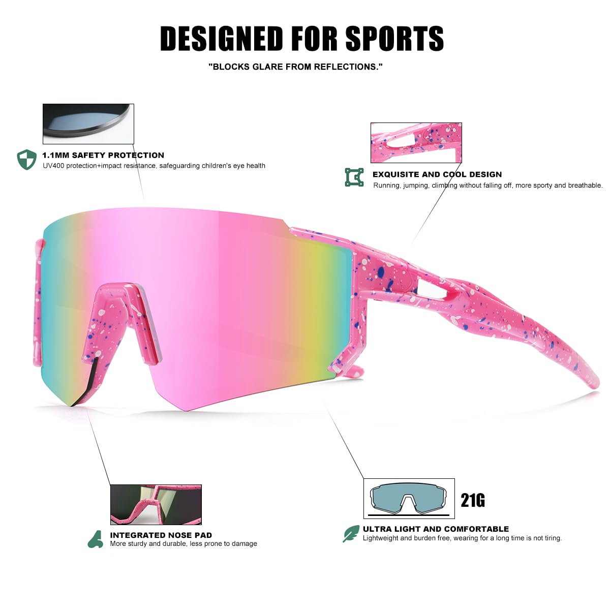 Kids Sunglasses Youth Baseball Sunglasses for Boys Girls Softball Sports Sun Glasses UV Protection