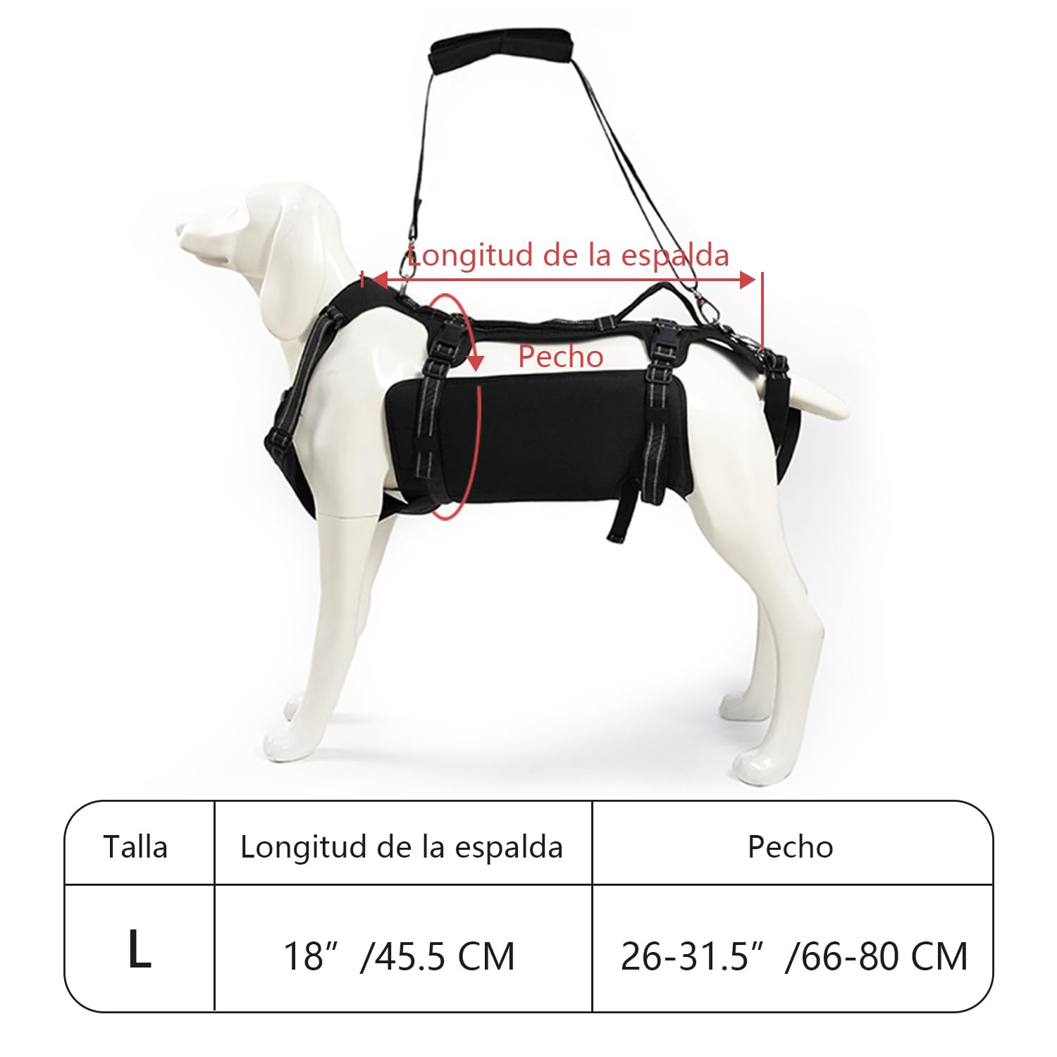 COODEO Arnés de Elevación para Perros, Faja de Apoyo Total y Rehabilitación, Chaleco Ajustable con Correas Respirables para Perros Mayores, Discapacitados o con Parálisis (Negro, L)