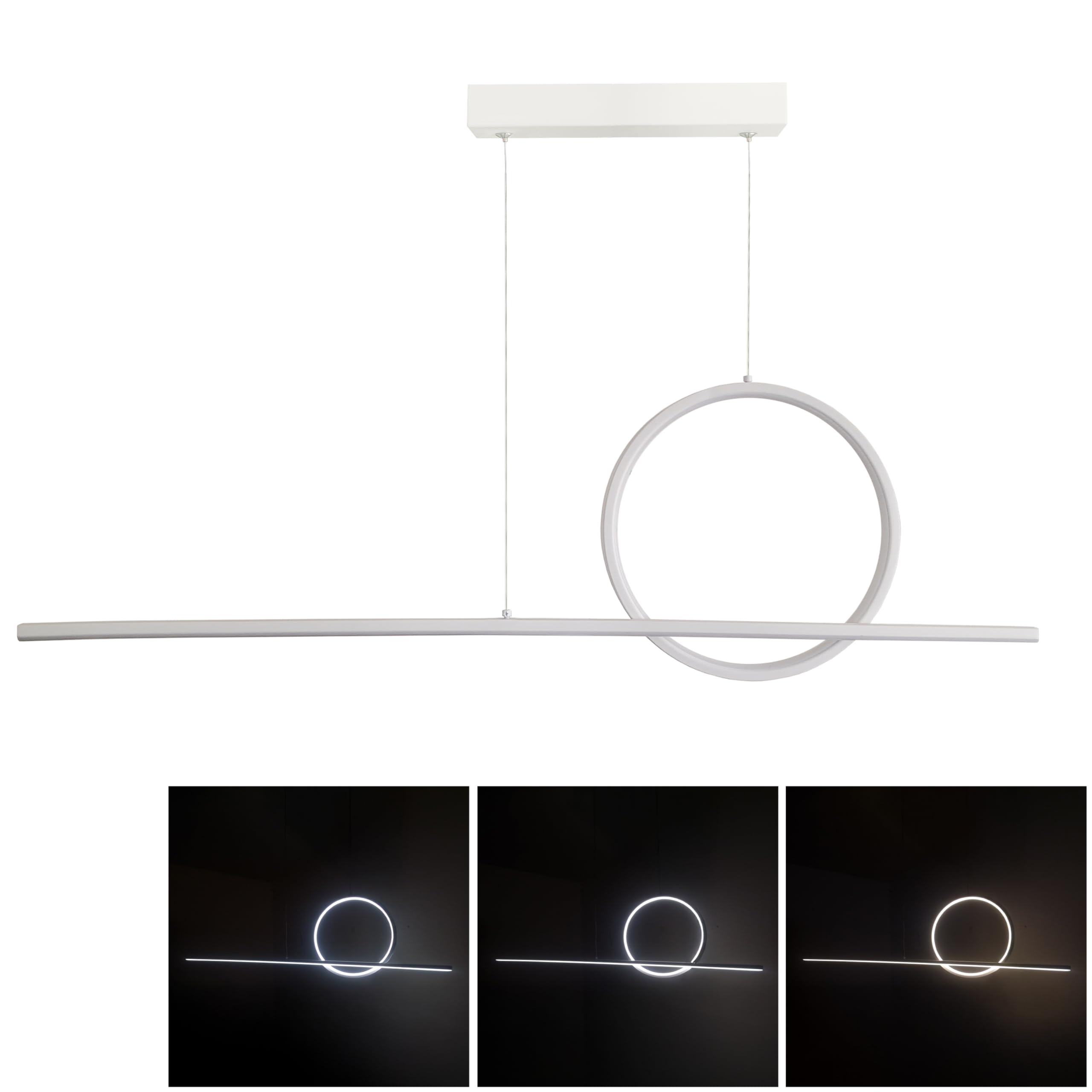 MAKA Lampadario a Sospensione LED Soggiorno, Lampada Cambio Temperatura Luce Calda-Naturale-Fredda, Design Forme Geometriche, 48 Watt 5280 Lumen, 220 Volt, Lampadario Camera da Letto (Cerchio)