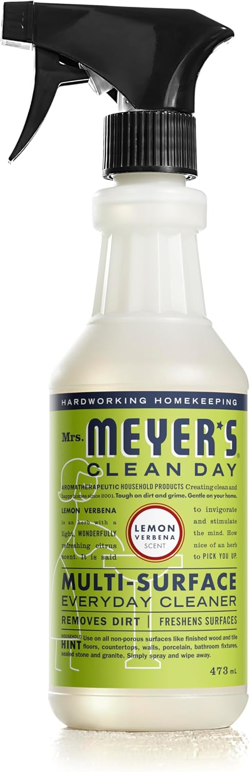 Mrs. Meyer's Clean Day Multi-Surface Cleaner Spray, All-Purpose Cleaner Solution for Countertops, Floors, Walls and More, Lemon Verbena Scent, 473 ml Spray Bottle