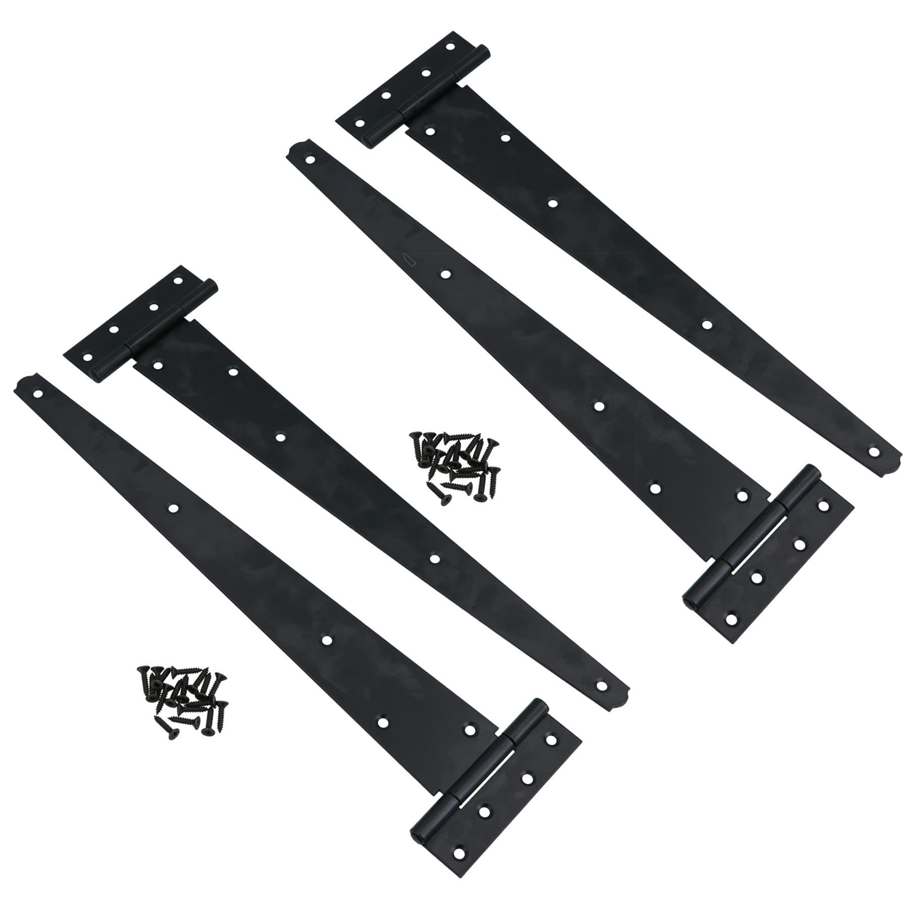 Charnières robustes en T 400 mm lot de 4 pour grand abri de jardin et portails