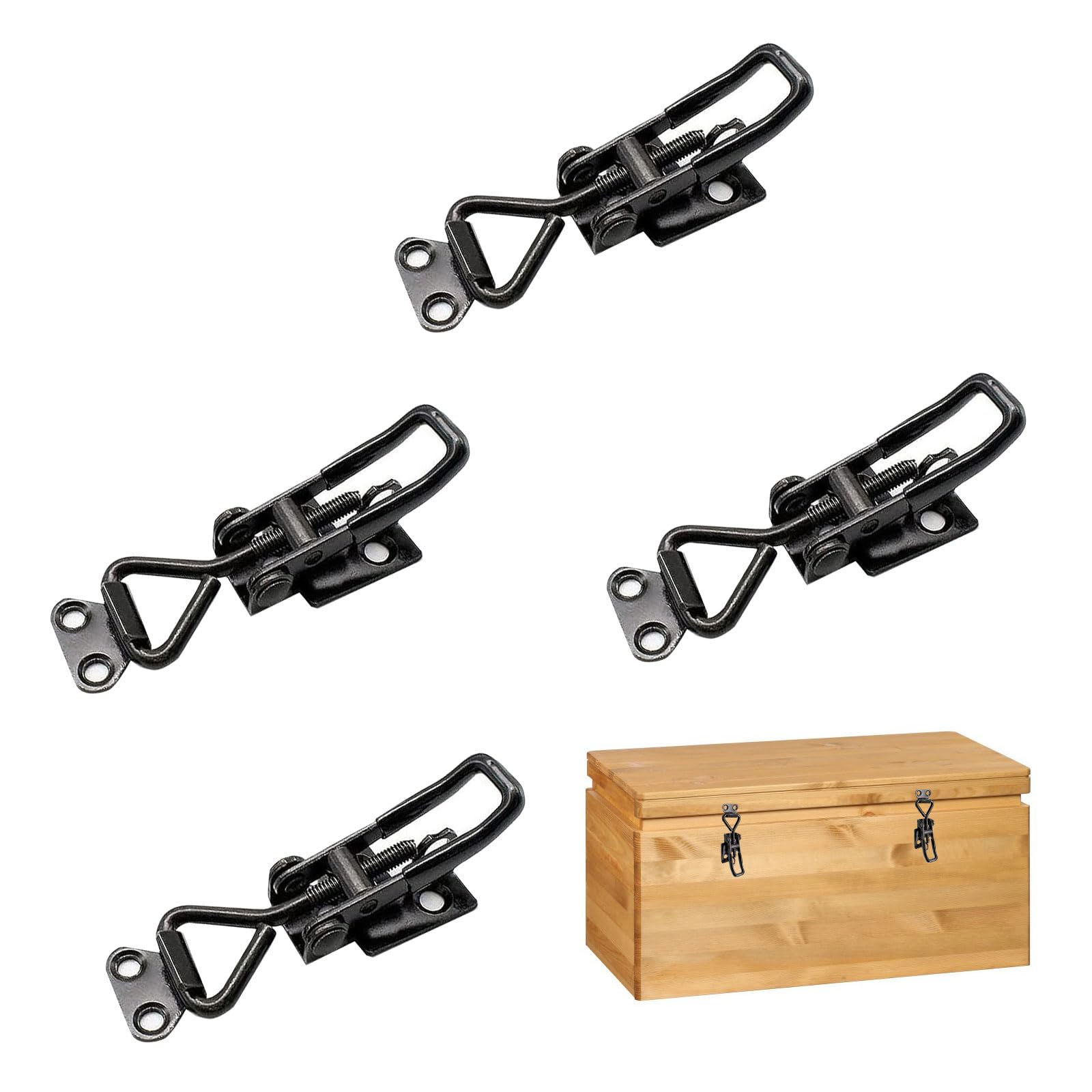 Butyeak Adjustable Toggle Clamps, Metal Box Closure, Tension Clasp, 4 Pieces Tension Lock Adjustable, Metal Lever Clasp, Toggle Lock Box Closure, for Cupboards, Drawers, Suitcases