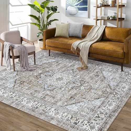 Garvee Area Rug 9x12 Washable Rugs for Bedroom Living Room Vintage Medal Floor Mat Large Soft Rug Non-Slip Boho Carpet for Dining Room Farmhouse Nursery Home Office Classroom, Khaki by Garvee - Image 2