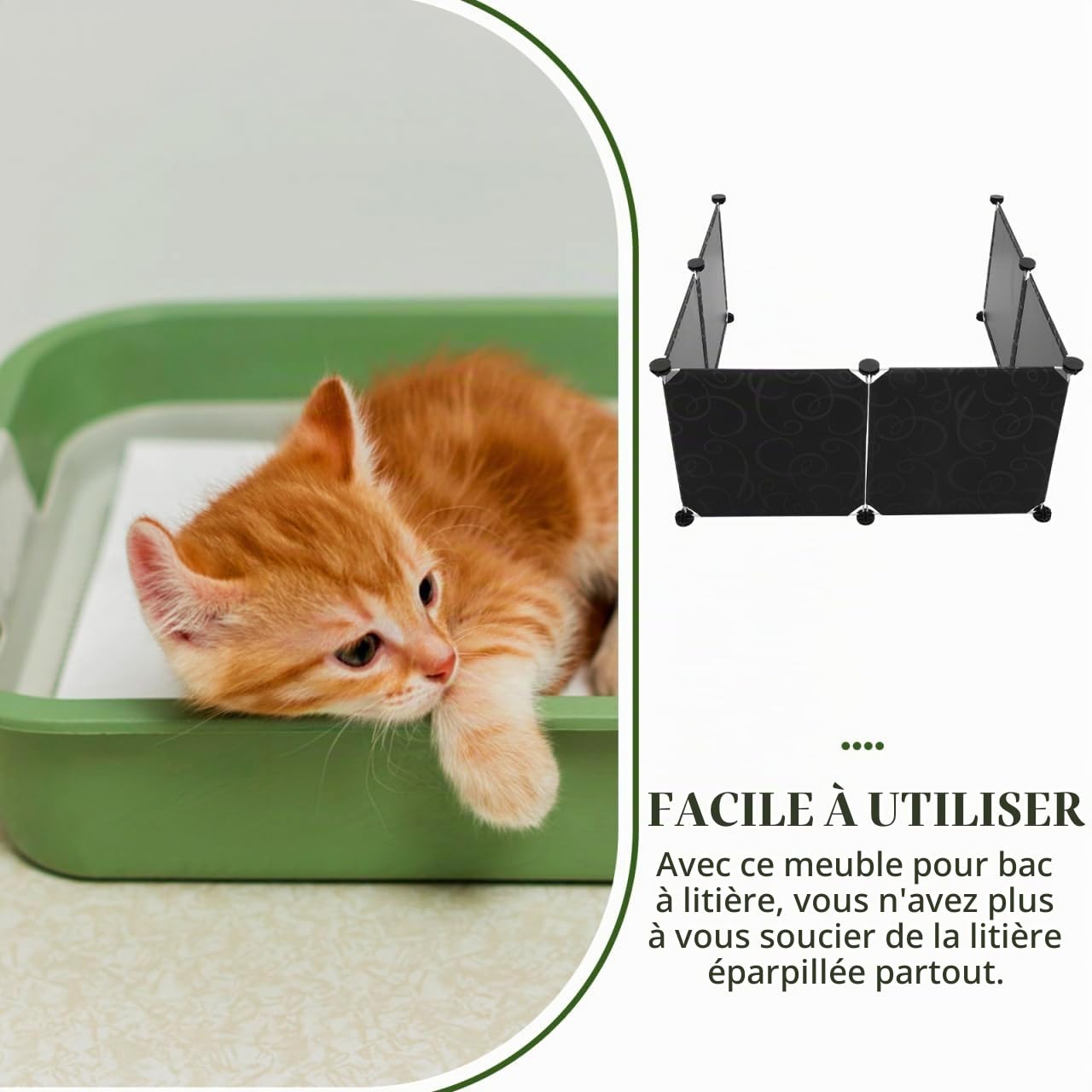 Angoily Couverture Litière Chat Protection Anti-Éclaboussure pour Bac À Litière Bouclier Pipi Enclos De 6 Pièces avec 14 Boucles pour Protéger Les Murs D’Angle