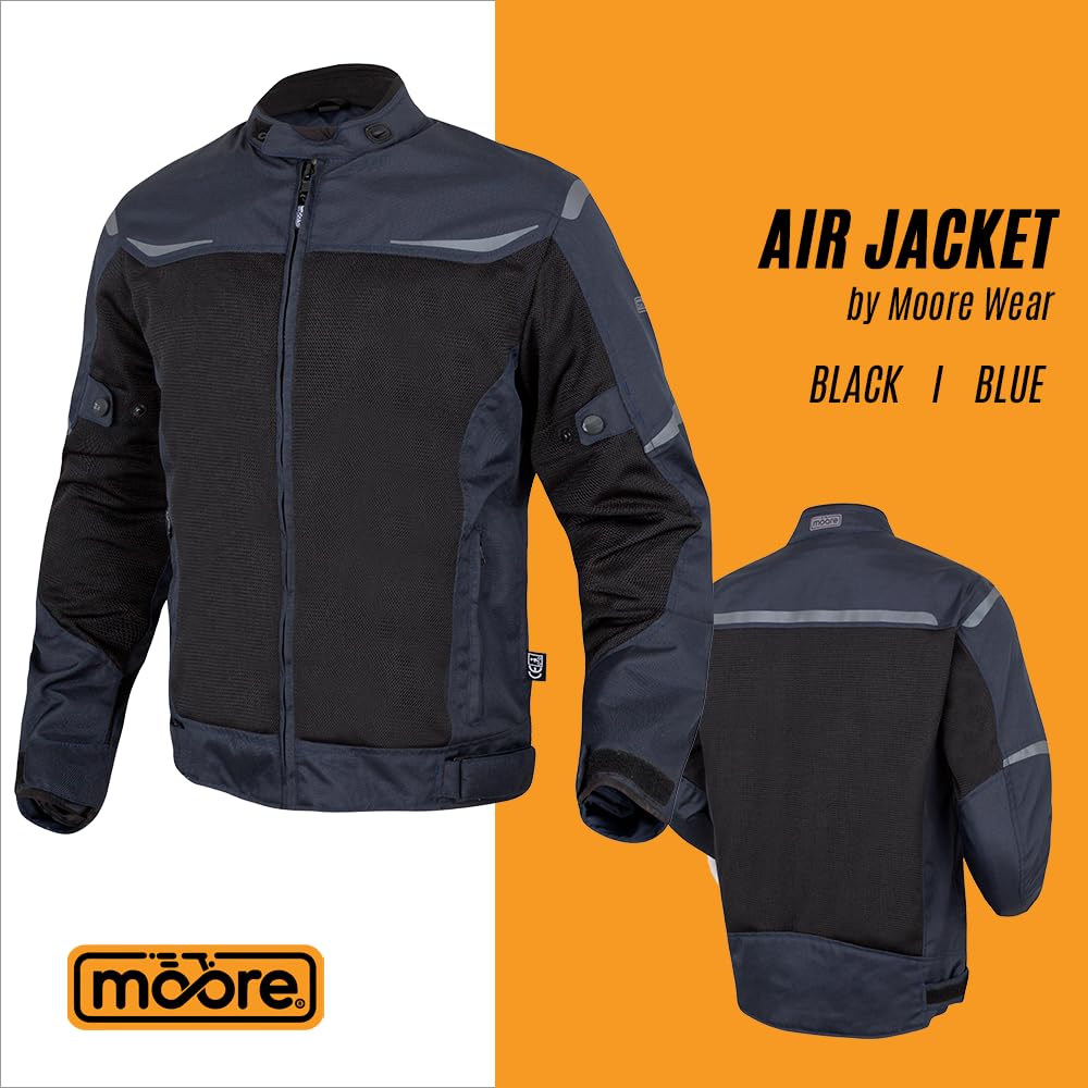 Moore Chaqueta AIR Wear – Azul y Negro, Impermeable, Ventilada, CE EN 17092-4:2020 Nivel A