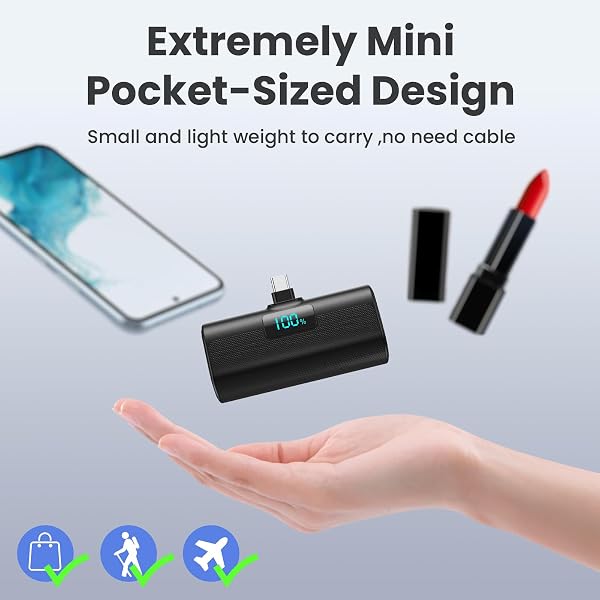 Close-up of the HETP 5200mAh portable charger's integrated USB-C connector.