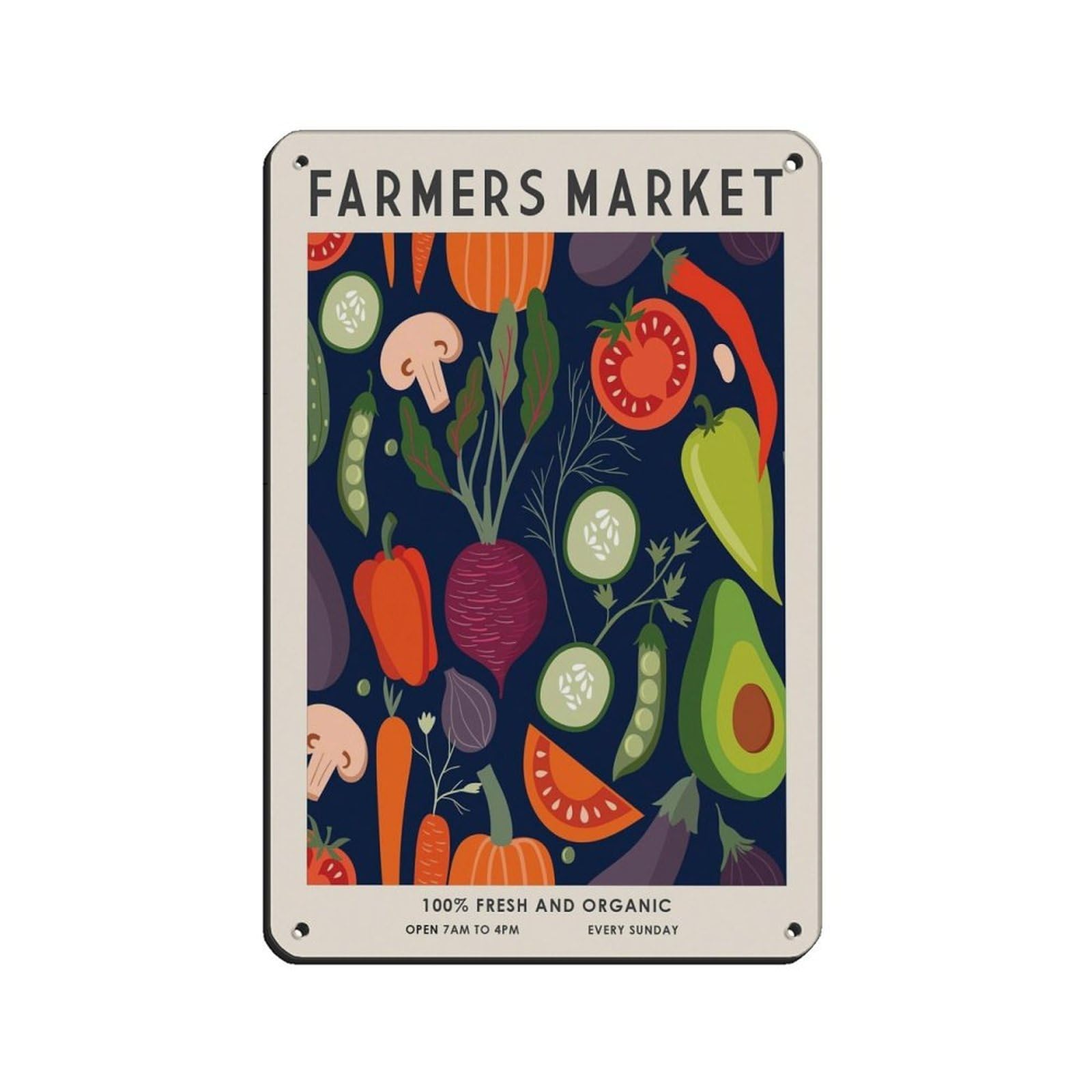 Farmers Market, Kitchen, VegetablePoster Retro Poster Metal Tin Sign Chic Art Retro Iron Painting Bar People Cave Cafe Family Garage Poster Wall Decoration 8x12inch(20x30cm)