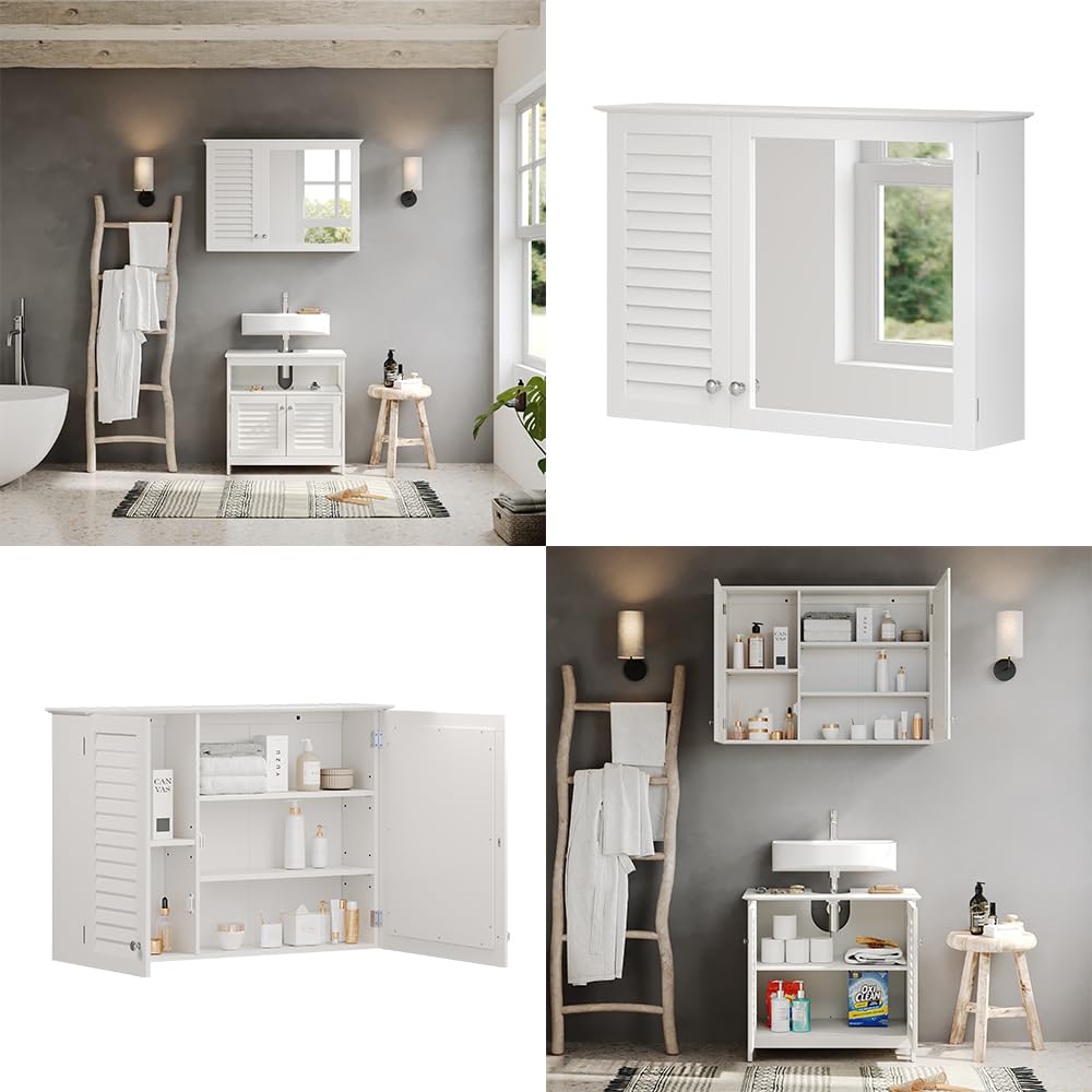 Vicco Armoire de Toilette Riad, Blanc, 68x48cm avec 2 Portes, pour Montage Mural pour Le Rangement des Accessoires de Salle de Bain