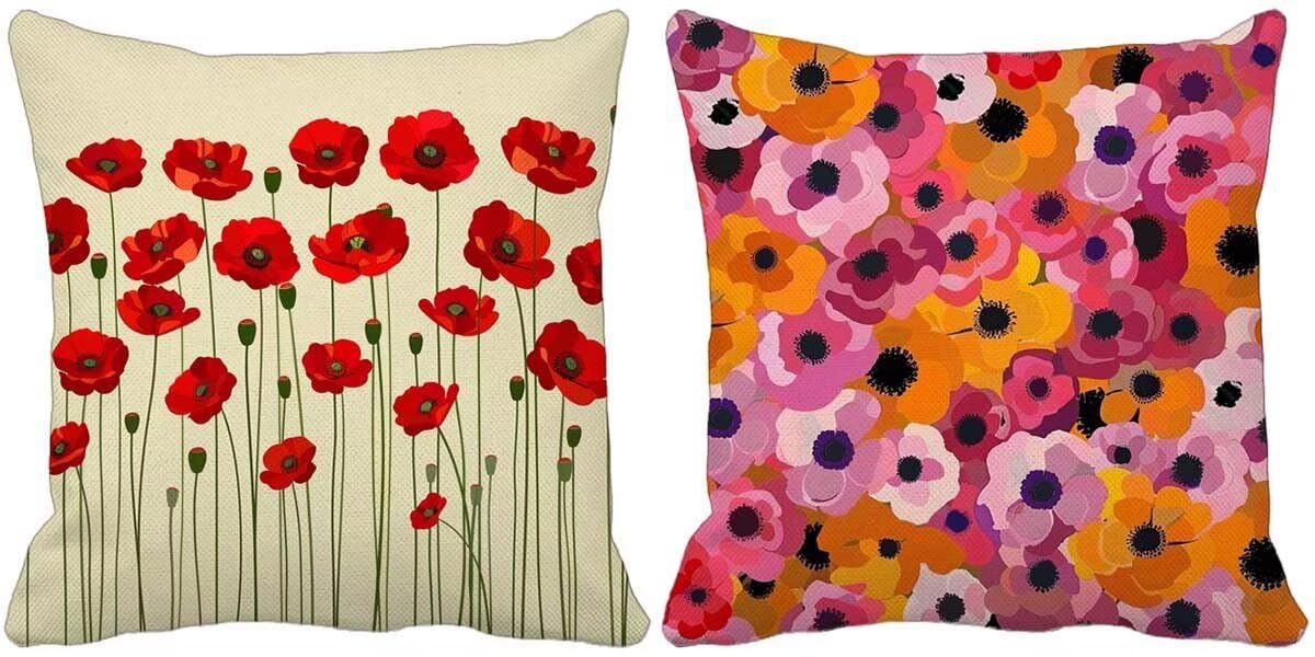 Outdoor Kissen Wetterfest 55x55 2er Set Rosa Kissenbezug Blume Quadrat Leinen Dekokissen Sofakissen für Schlafzimmer Wohnzimmer Sommer Herbst Outdoor Gartenmöbel Terrasse Bank Deko Geschenks g8-6482a