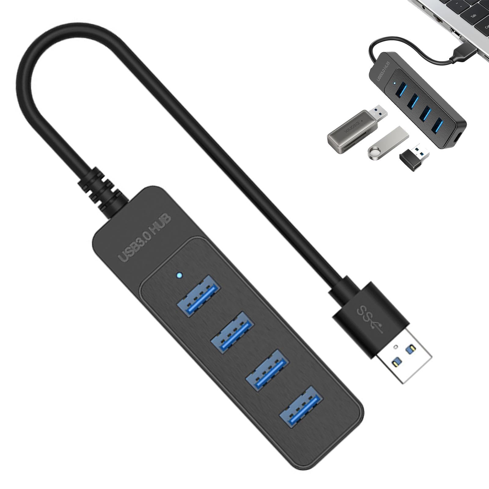 Hub USB 4 Ports - Extendeur USB 3.0 / Type-C - Compact, Plug & Play - Pour Ordinateur Portable, PC - Gris - 3